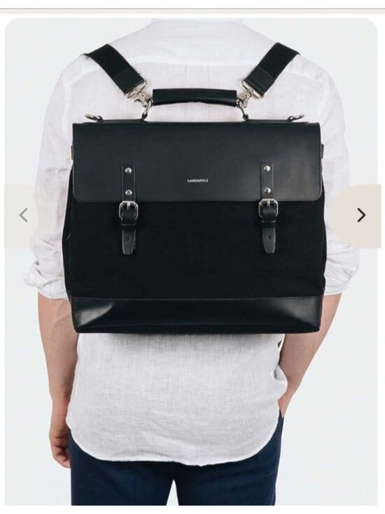 Sandqvist Jones Black Canvas Leather Convertible Backpack Messenger Laptop Bag main image 15